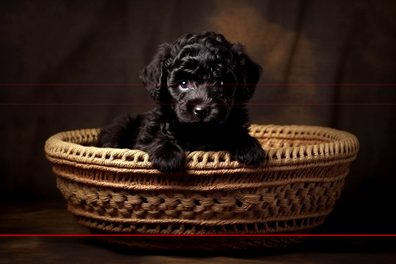 Black Toy Poodle Puppy In Finely Woven Basket